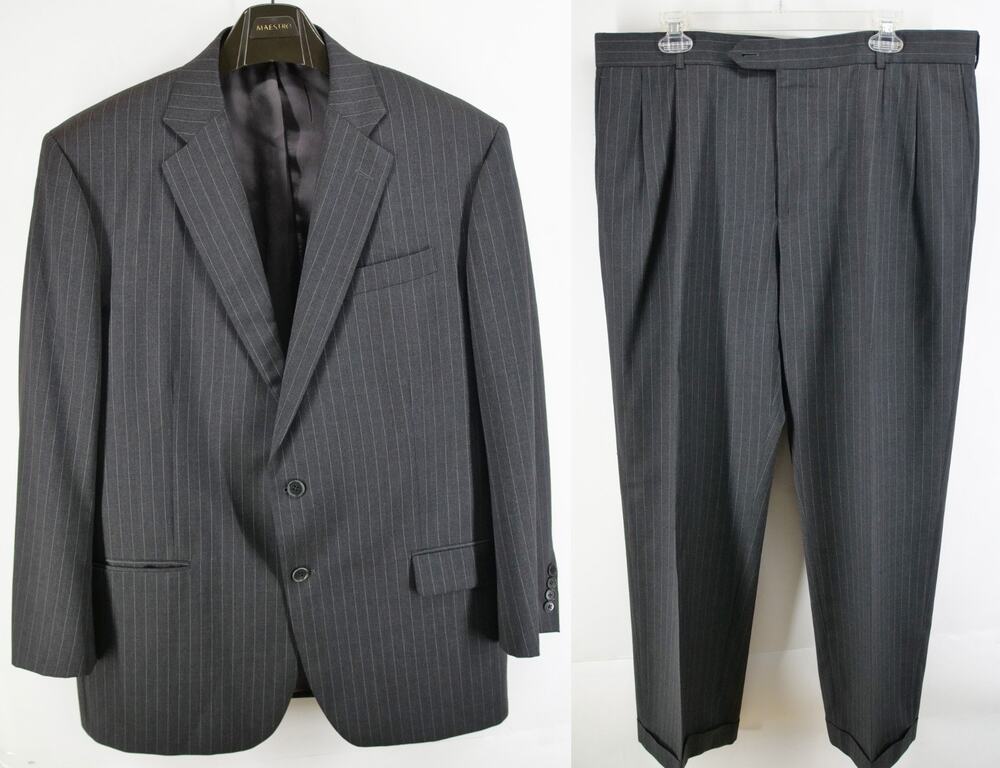 Brooks Brothers 1818 Madison Suit Pinstripe Gray 46R 41W Wool Trabaldo Togna
